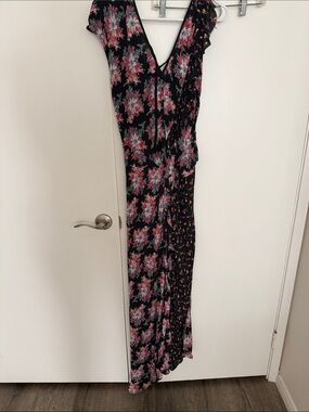 Topshop Black Maxi Dress with Pink and Gray Floral Print